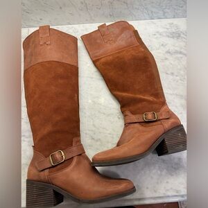 Lucky Brand knee high boots, leather and suede, with sophisticated buckle detail